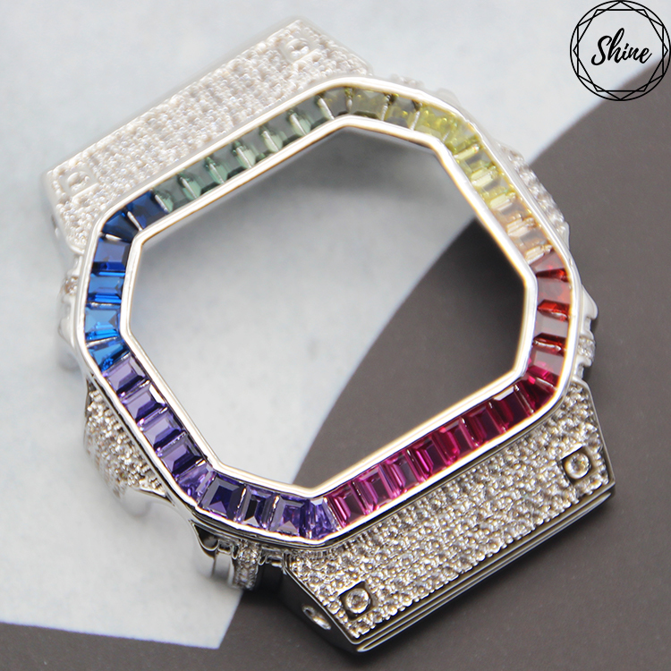 客製 DW-5600 銀X白石彩虹閃石金屬錶殼