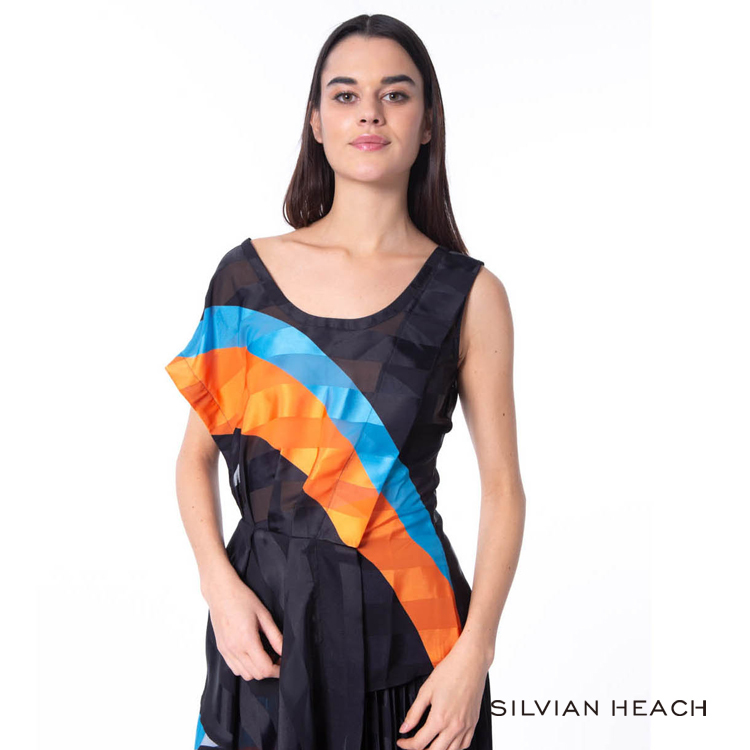 【silvian-heach】橘藍條紋黑底無袖襯衫