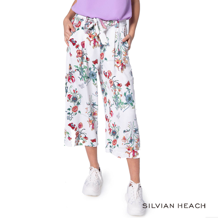 【silvian-heach】白色綁帶蝴蝶花花版寬褲