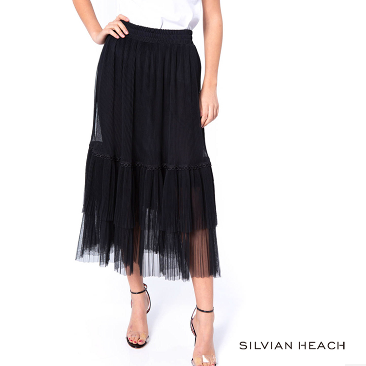 【silvian-heach】素色透膚長紗裙