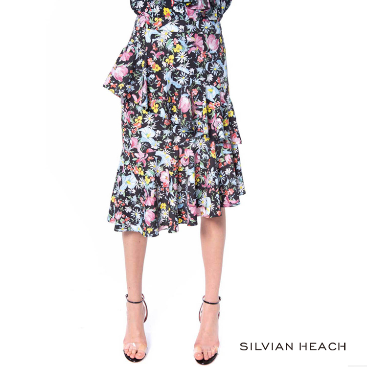【silvian-heach】滿版印花黑色兩層蛋糕裙