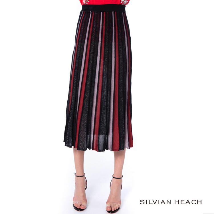 【silvian-heach】紅白灰三色條紋長裙