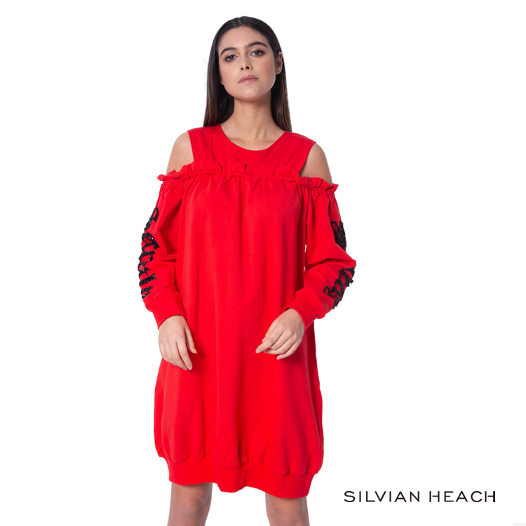 【silvian-heach】挖肩長袖圖騰洋裝