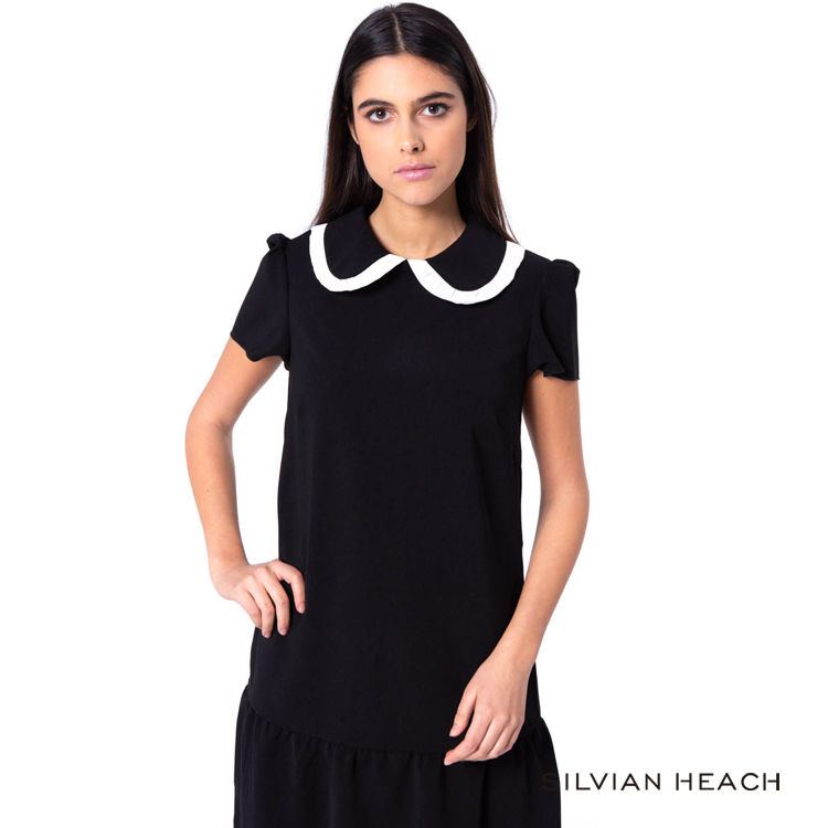 【silvian-heach】短袖領口滾白邊洋裝