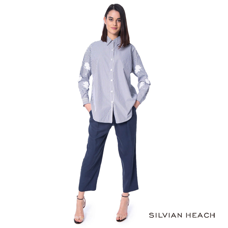 【silvian-heach】條紋長袖貼花襯衫
