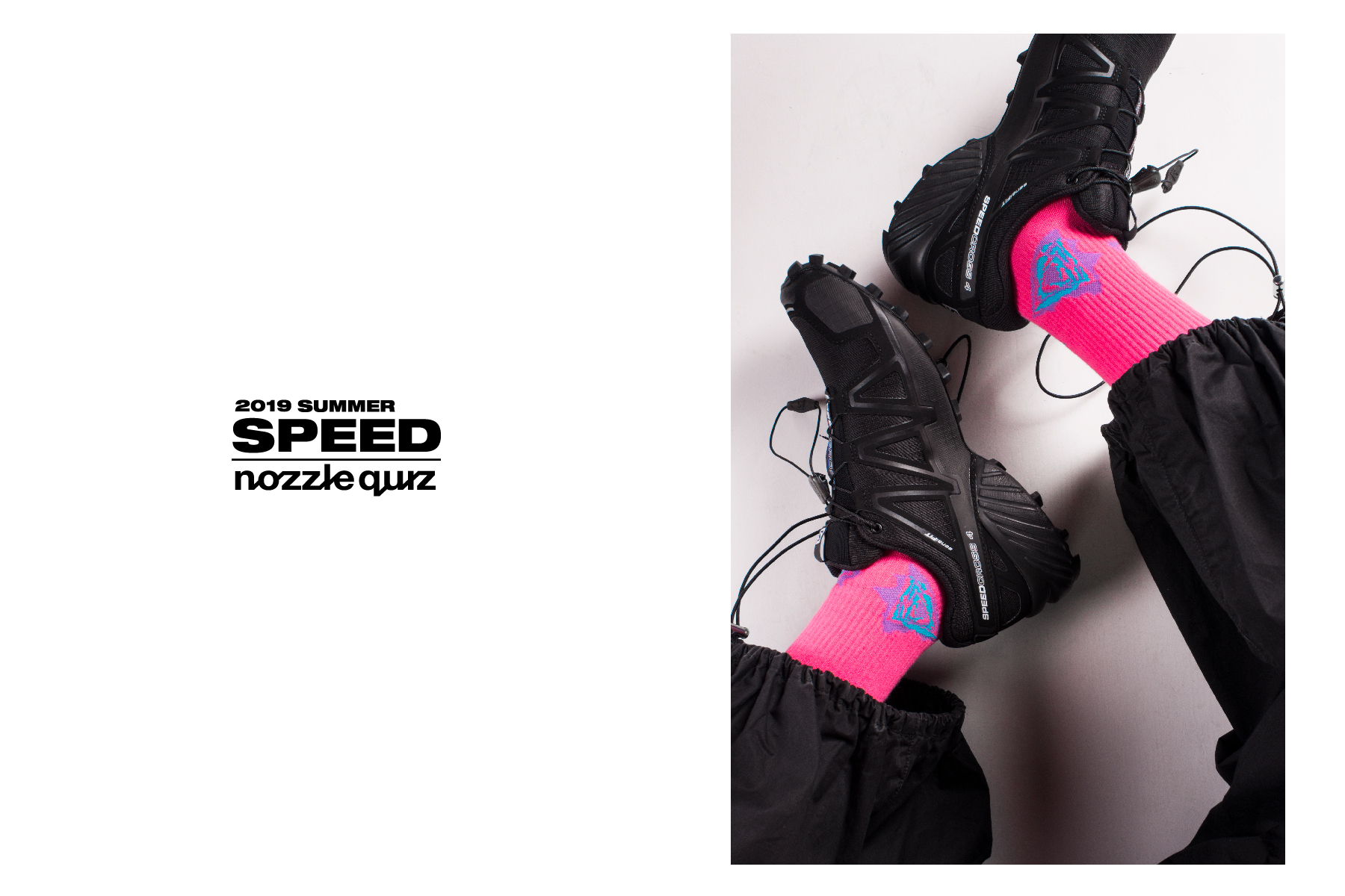 台灣街頭機能襪履品牌nozzle quiz "SPEED" 延續街頭個性，iGO螢光橘與螢光粉色彩更是本系列亮點 以「速度」為主題創作。影像及聲音因速度的快慢而產生的變化，以此為基礎轉化成圖像的變化。在襪口部分更採用雙層羅紋的設計讓層次更加豐富。