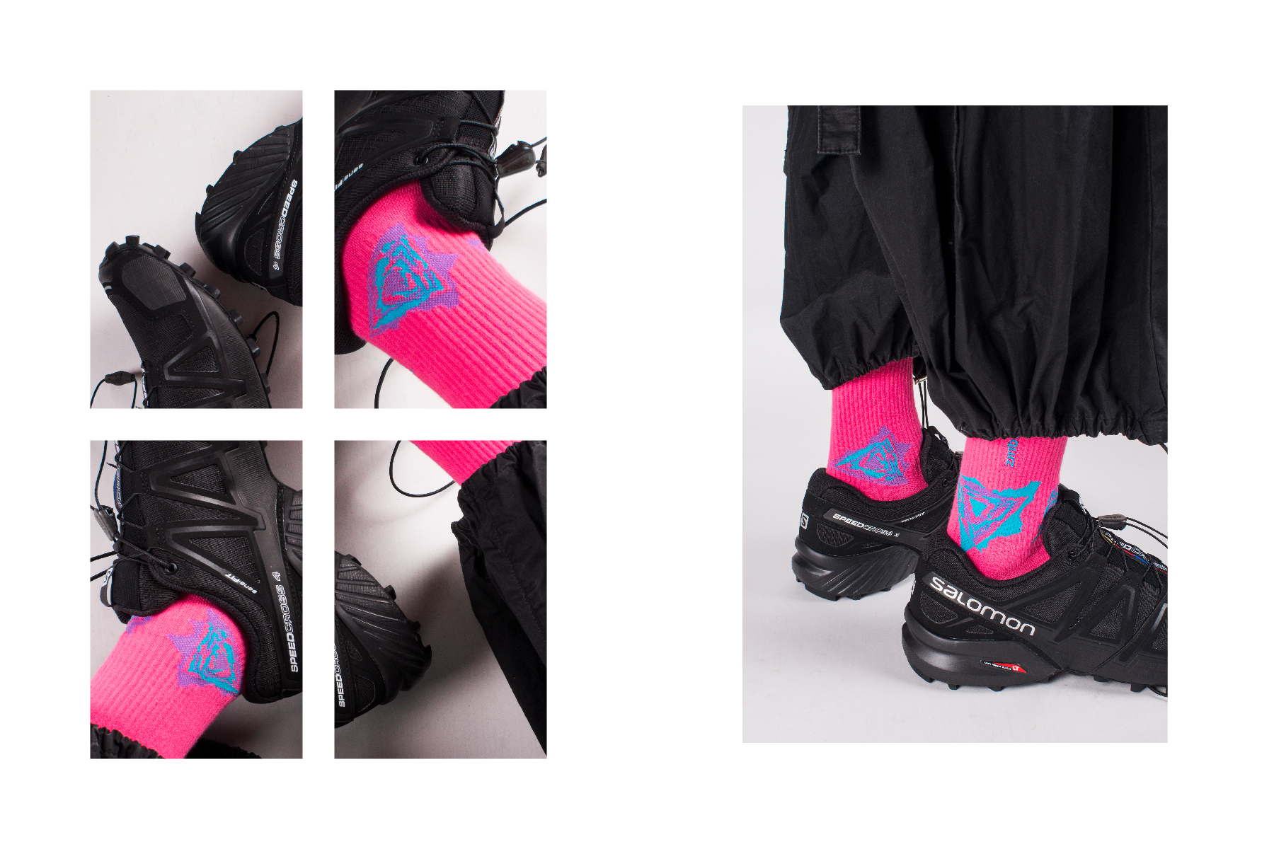 台灣街頭機能襪履品牌nozzle quiz "SPEED" 延續街頭個性，iGO螢光橘與螢光粉色彩更是本系列亮點 以「速度」為主題創作。影像及聲音因速度的快慢而產生的變化，以此為基礎轉化成圖像的變化。在襪口部分更採用雙層羅紋的設計讓層次更加豐富。