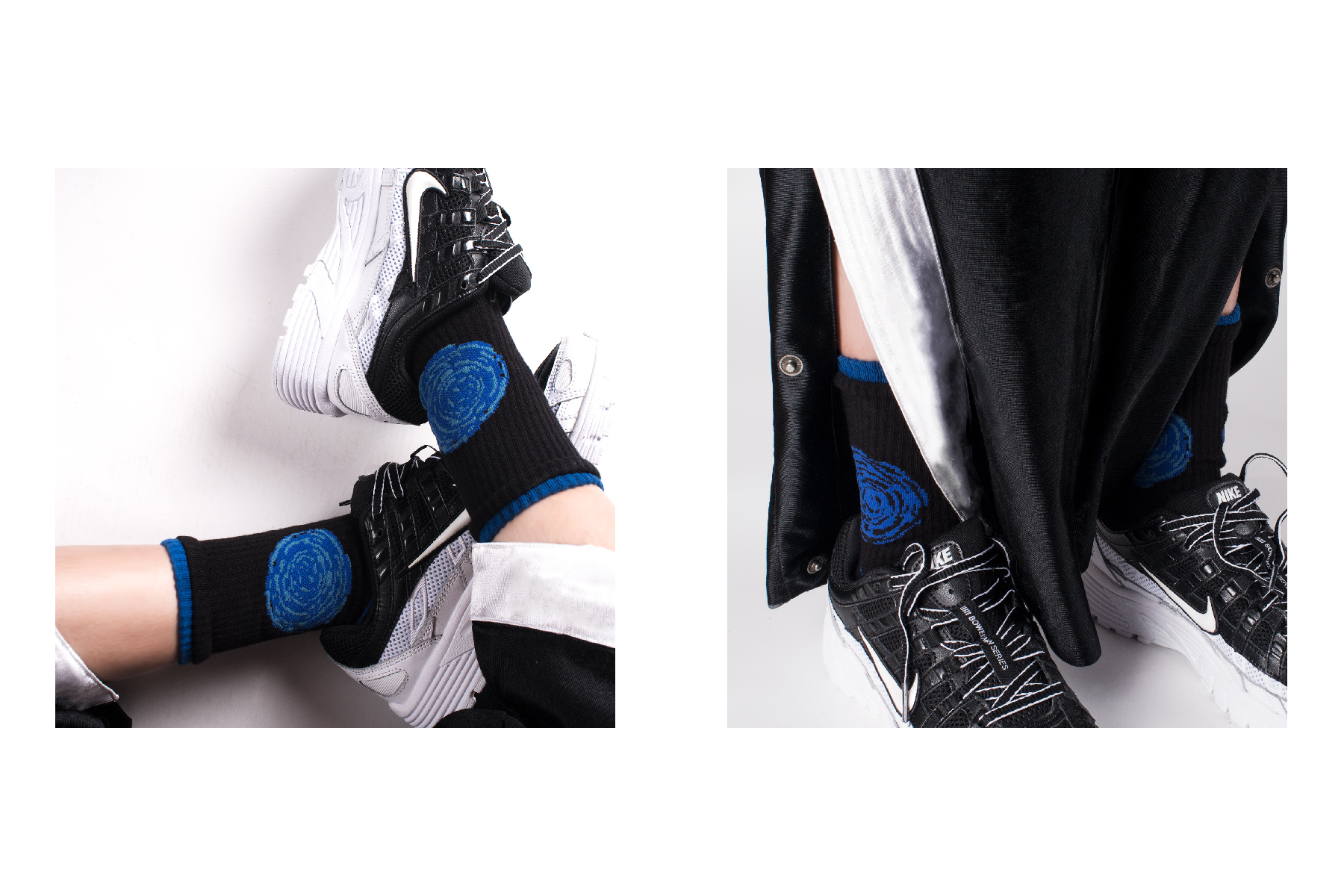 台灣街頭機能襪履品牌nozzle quiz "SPEED" 延續街頭個性，iGO螢光橘與螢光粉色彩更是本系列亮點 以「速度」為主題創作。影像及聲音因速度的快慢而產生的變化，以此為基礎轉化成圖像的變化。在襪口部分更採用雙層羅紋的設計讓層次更加豐富。