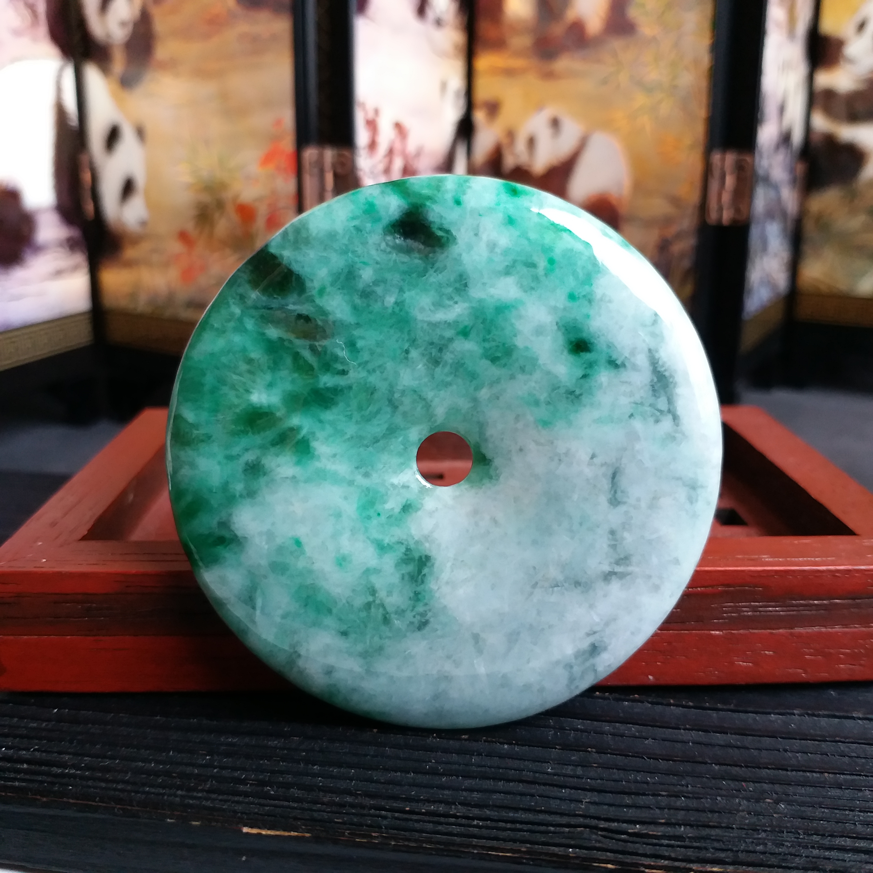冰糯花青大平安扣 (56.7mm直徑), 天然翡翠A玉, 緬甸玉, Jade, Jadeite