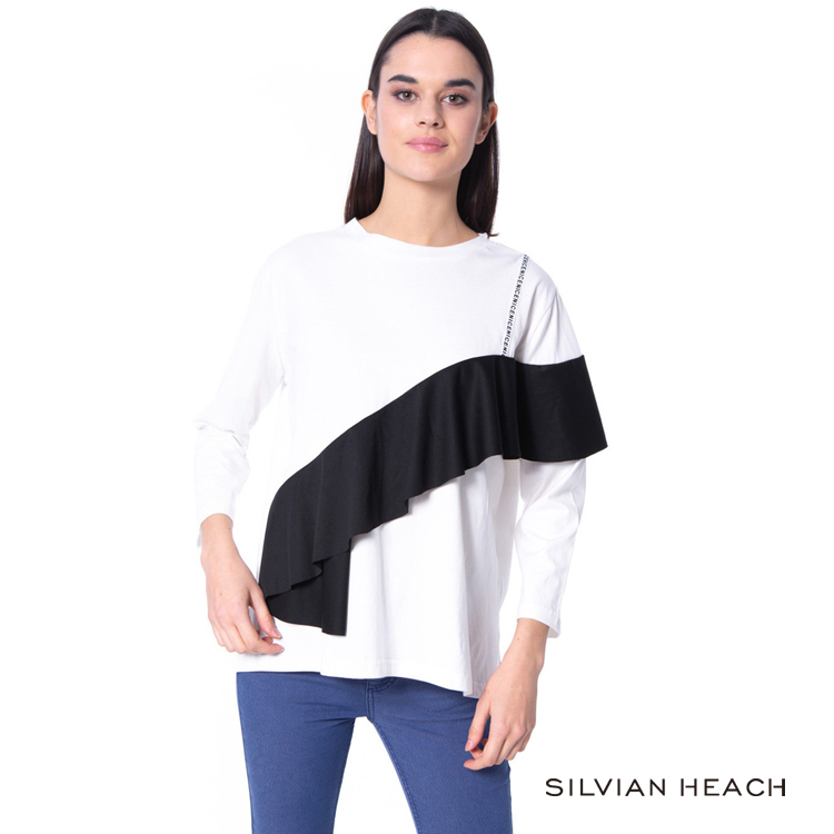 【silvian-heach】胸前黑色波浪長袖T恤