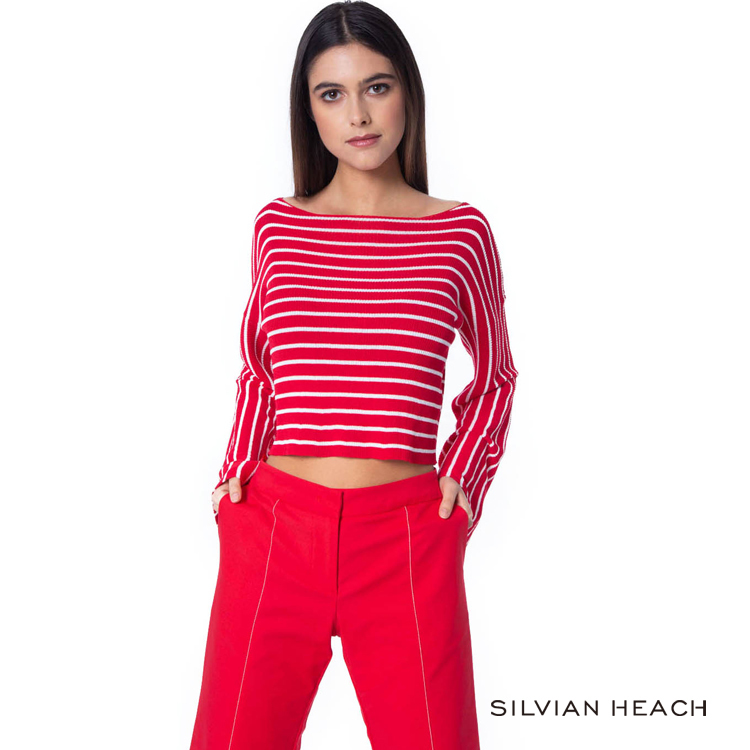 【silvian-heach】紅白條紋束腰針織衫