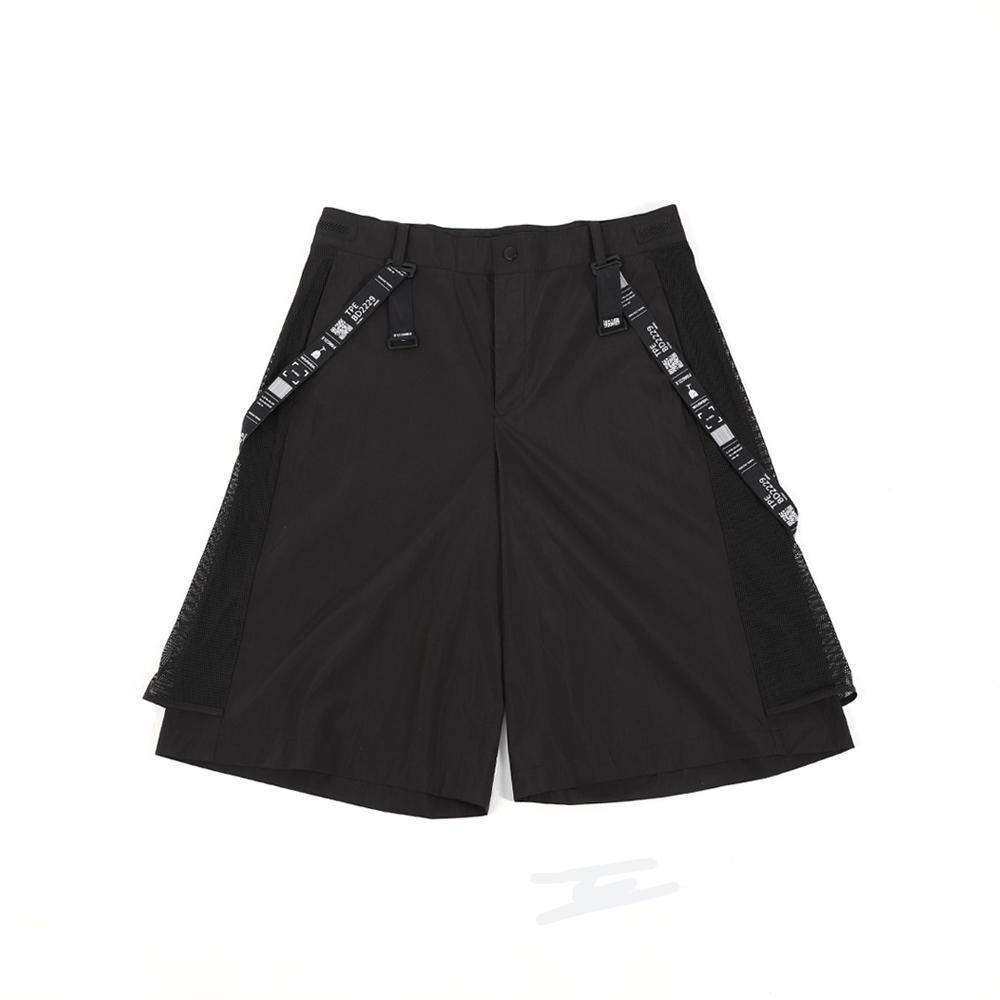 雙層織帶六分褲 (黑)