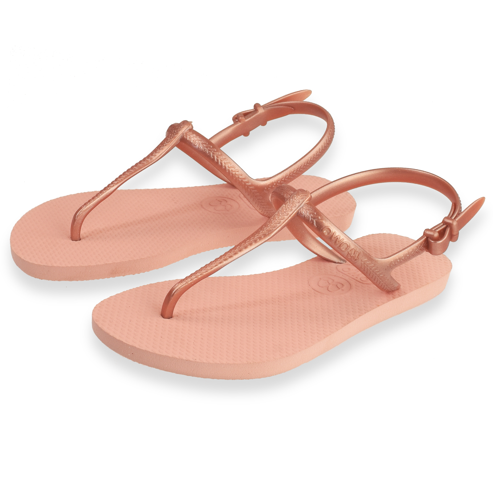 女款綁帶T字涼鞋 經典素色 粉金 腳型修長款