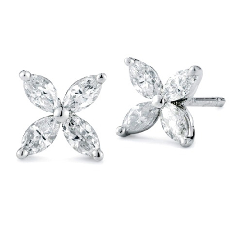 18K白金天然鑽石花形耳環