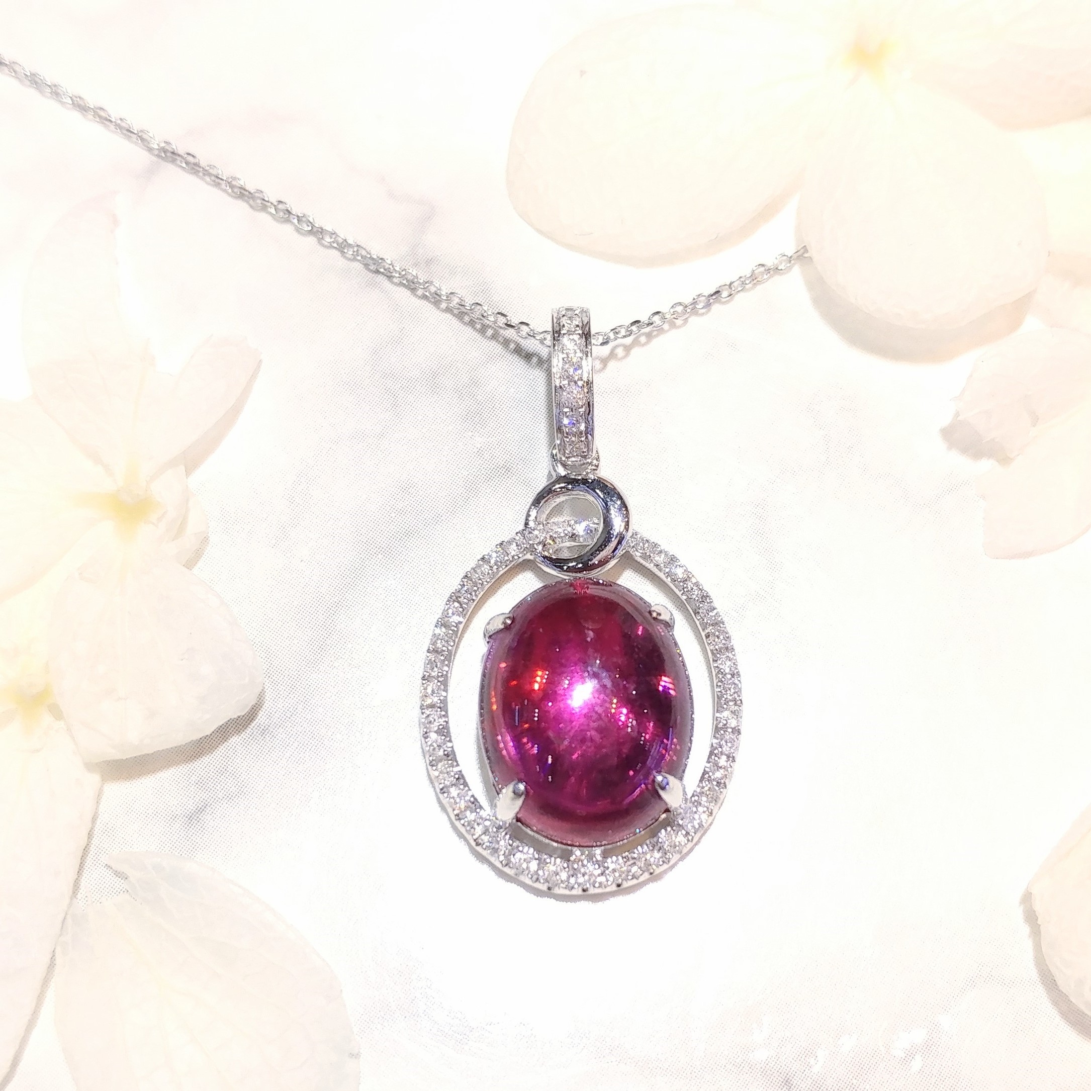 18K White Gold 4.13ct Rubellite and Diamond Pendant