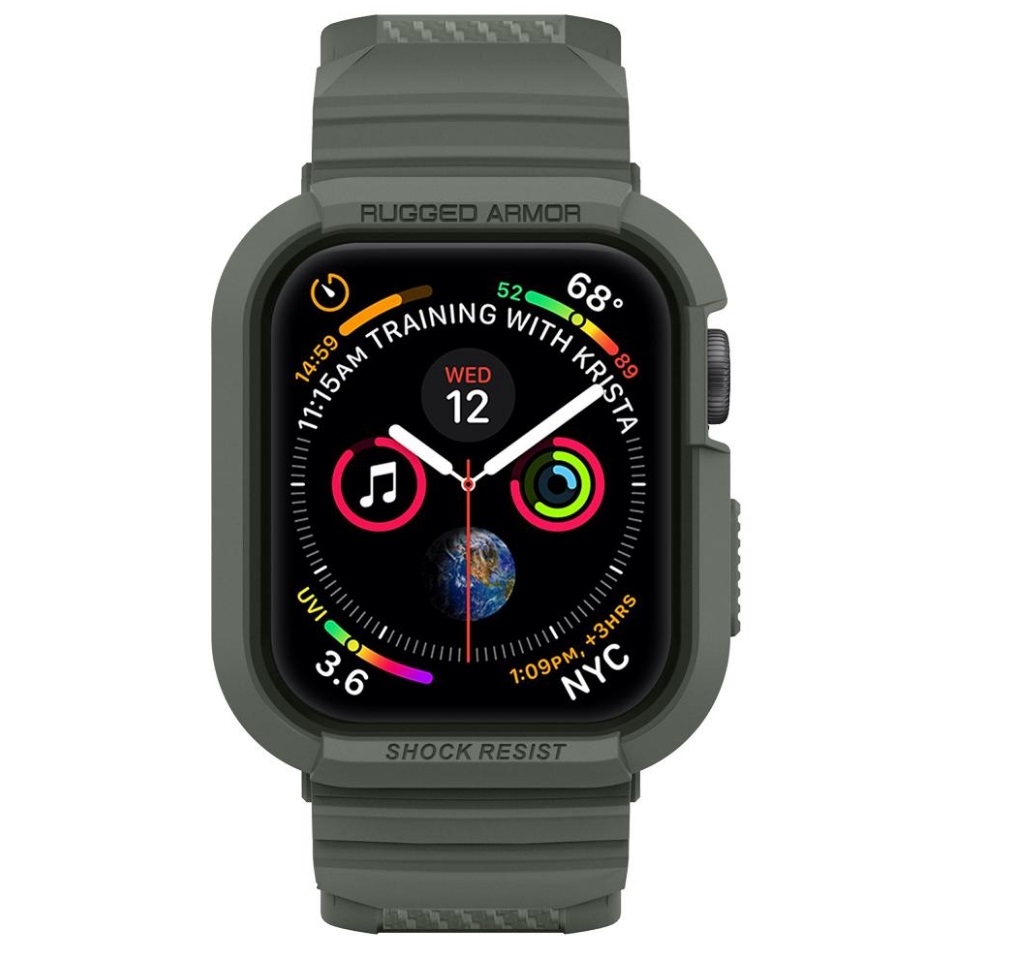 SGP Apple Watch S9/8/7/SE/S6/S5/S4  (45/44mm) Rugged Armor Pro-防摔保護殼專業版(錶帶一體成型-軍綠)