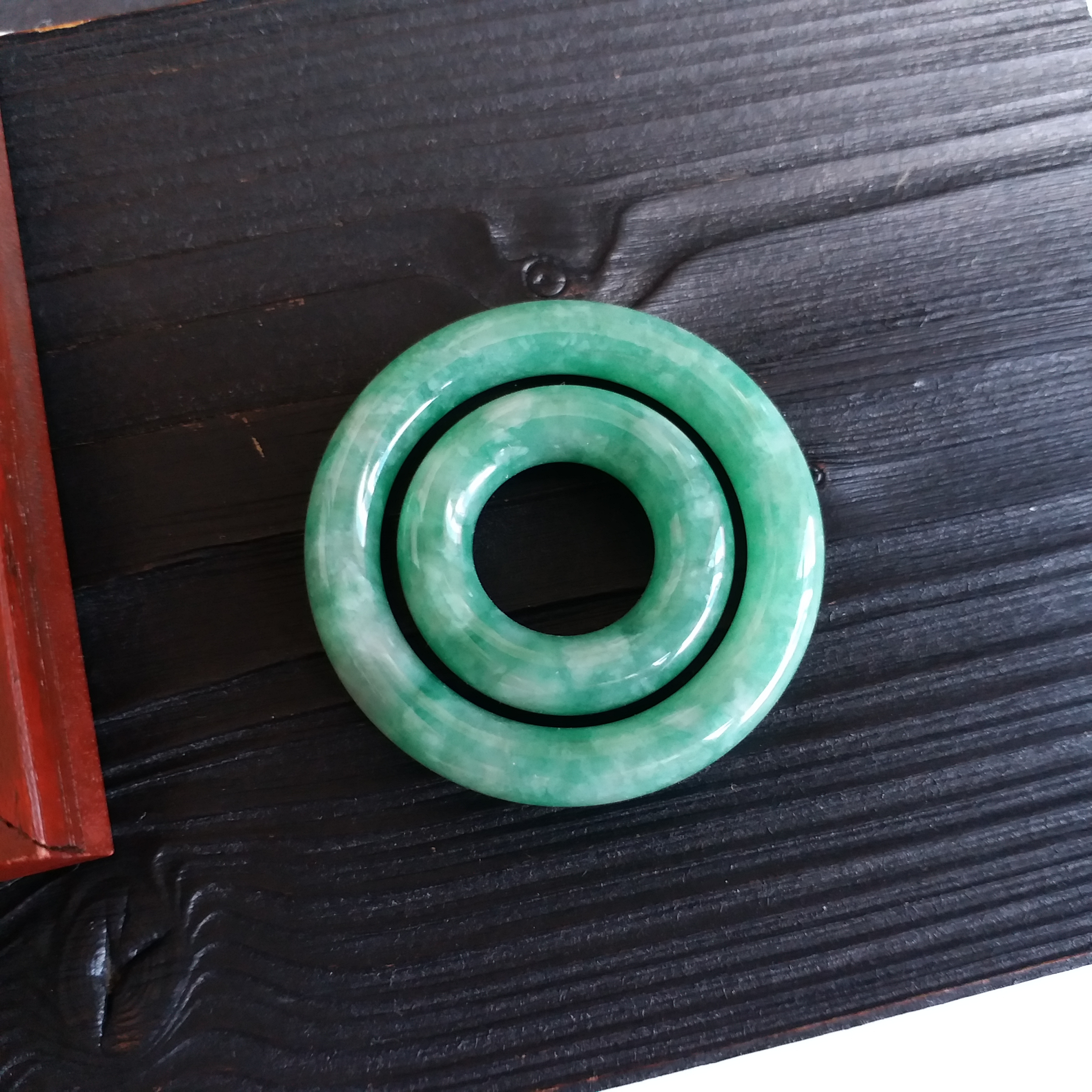冰糯陽綠子母平安環吊墜 (26mm，40mm直徑), 天然翡翠A玉, 緬甸玉, Jade, Jadeite