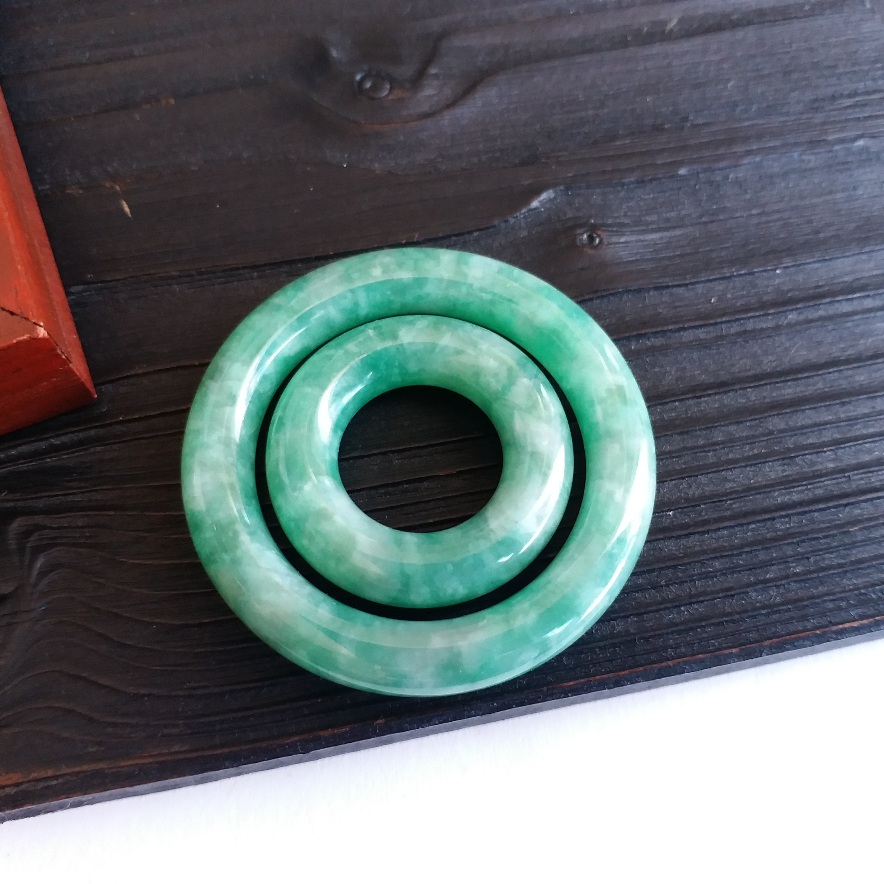 冰糯陽綠子母平安環吊墜 (26mm，40mm直徑), 天然翡翠A玉, 緬甸玉, Jade, Jadeite