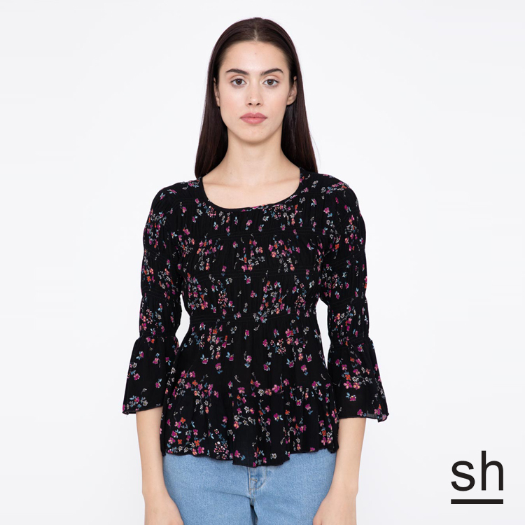 【SH】花的呢喃圓領收腰襯衫