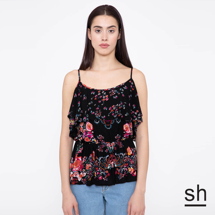 【SH】民俗花版露肩細帶上衣