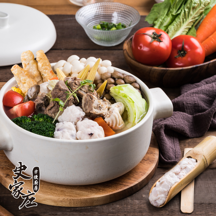 牛肉火鍋組合：鍋物4選3｜清燉牛肉湯*1包+(花枝條/黑輪/螺旋丸/花枝漿)選3包