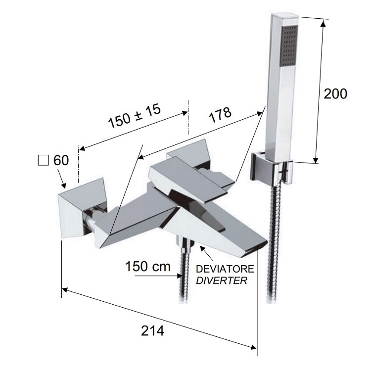 Daniel "Speed" SP610CR Single Lever bath mixer for exposed installation with hand shower *Display Item*