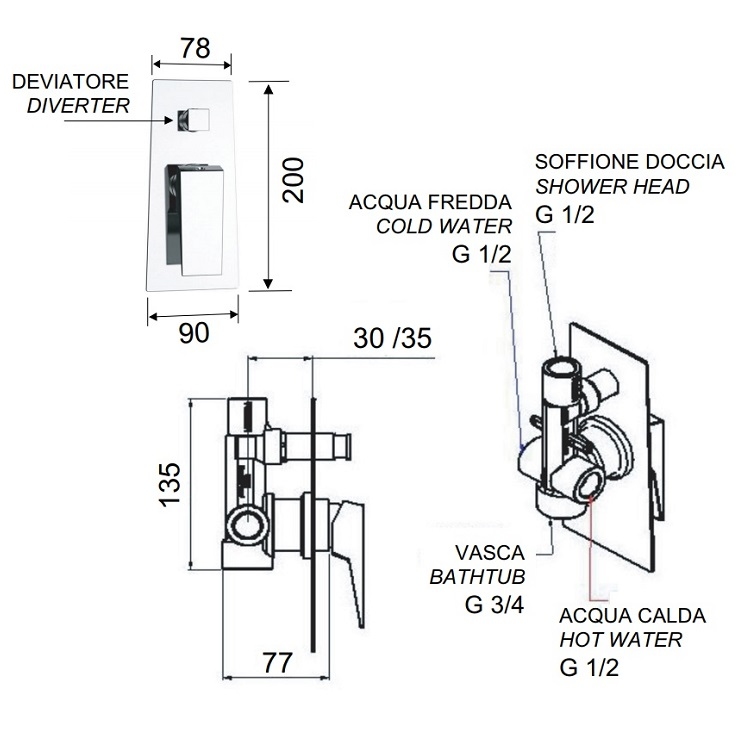 Daniel "Speed" SP612CR Built-in bath mixer