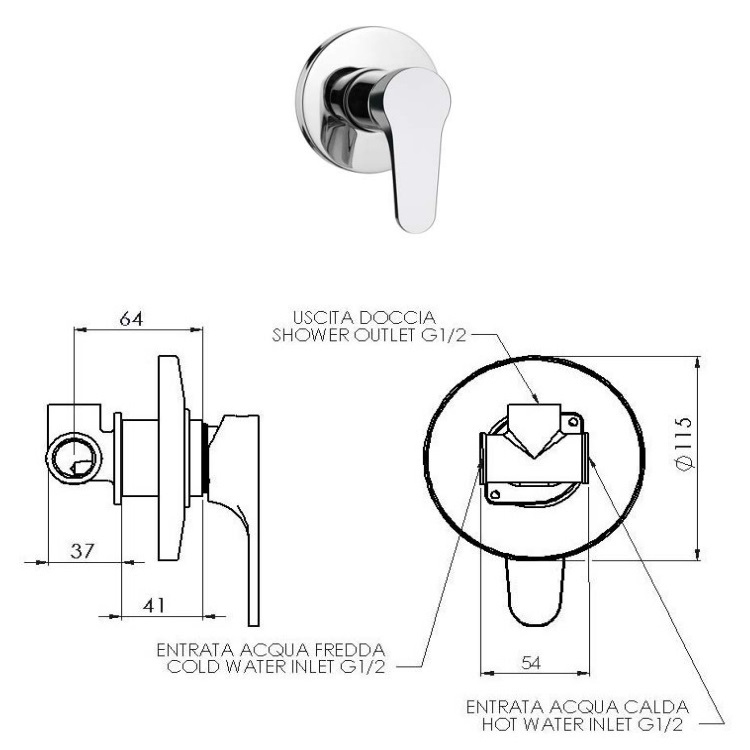 Daniel "Omega" OM602CR Built-in shower mixer