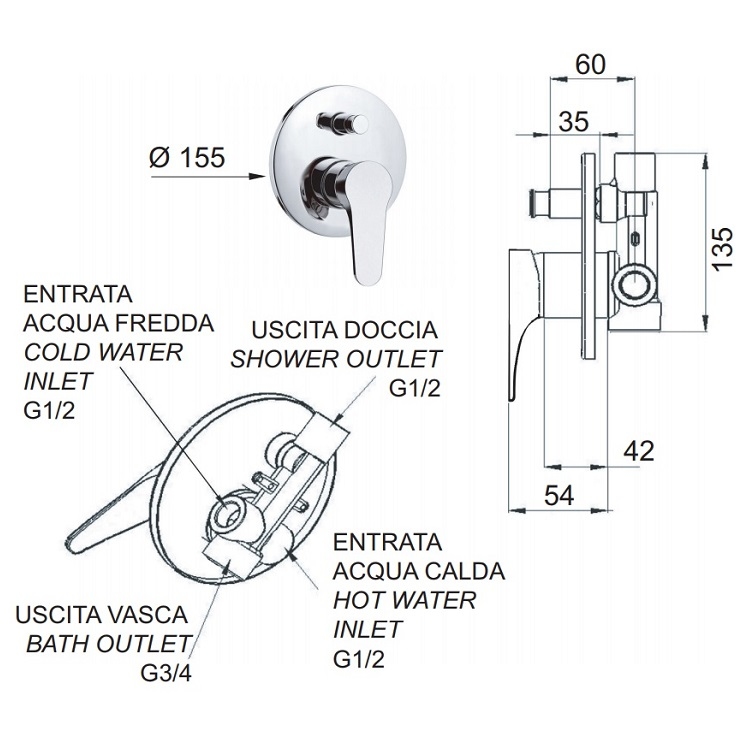 Daniel "Omega" OM612CR Built-in bath mixer