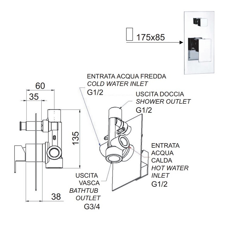 Daniel "Skyline" SK612CR Built-in bath mixer