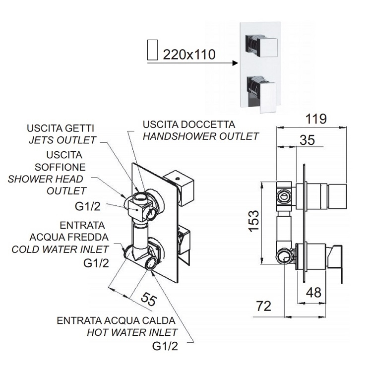 Daniel "Skyline" SK612D7CR Built-in Mixer with 3-way diverter