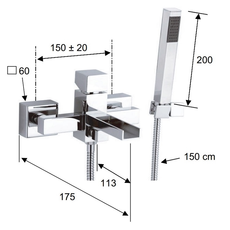 Daniel "Cube Waterfall" CW610CR Single Lever bath mixer for exposed installation *Display Item*
