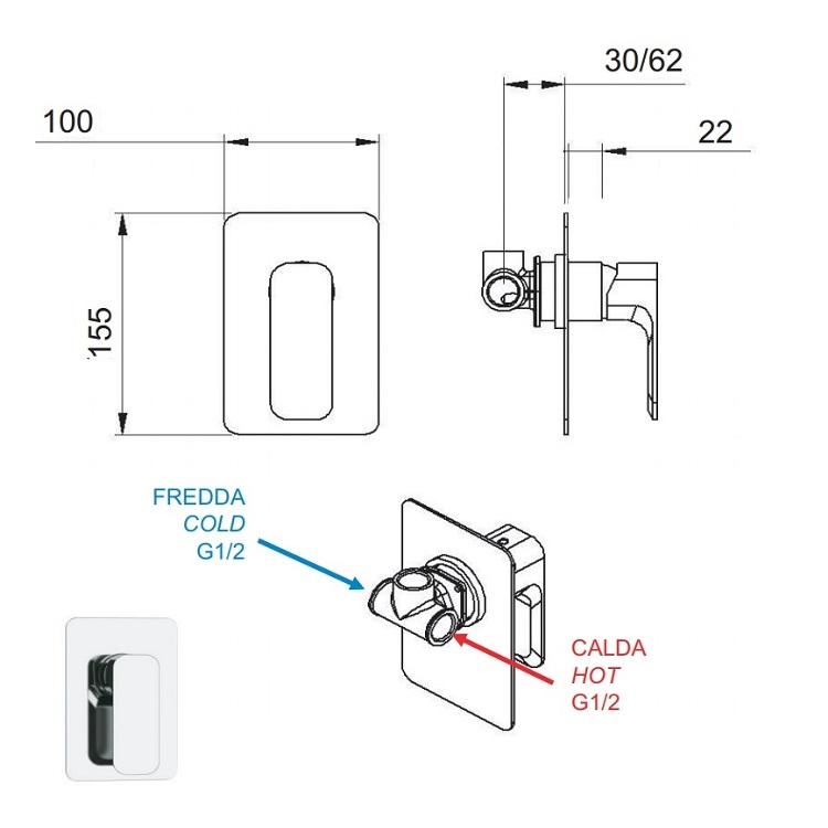 Daniel "Tiara" TA602CR Built-in shower mixer