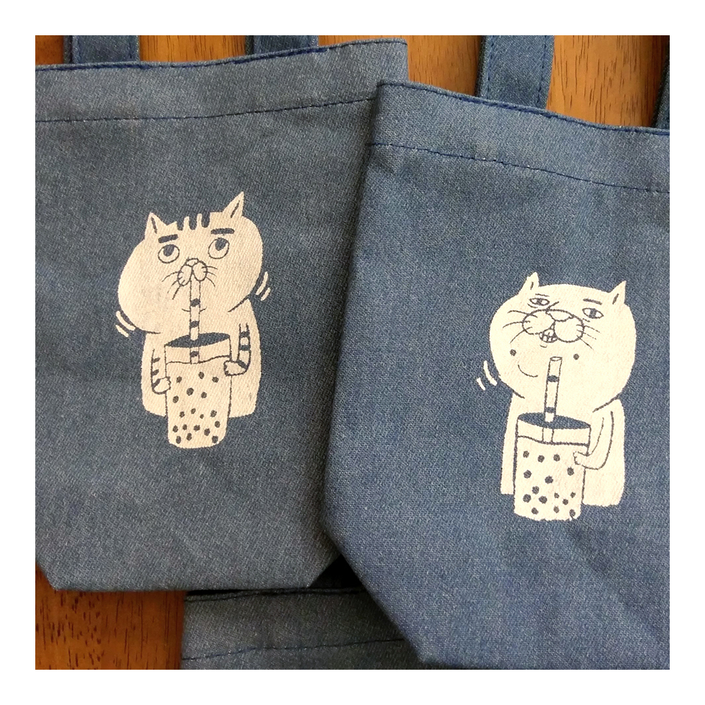 【ehcat貓室友】絹印丹寧厚款飲料提袋