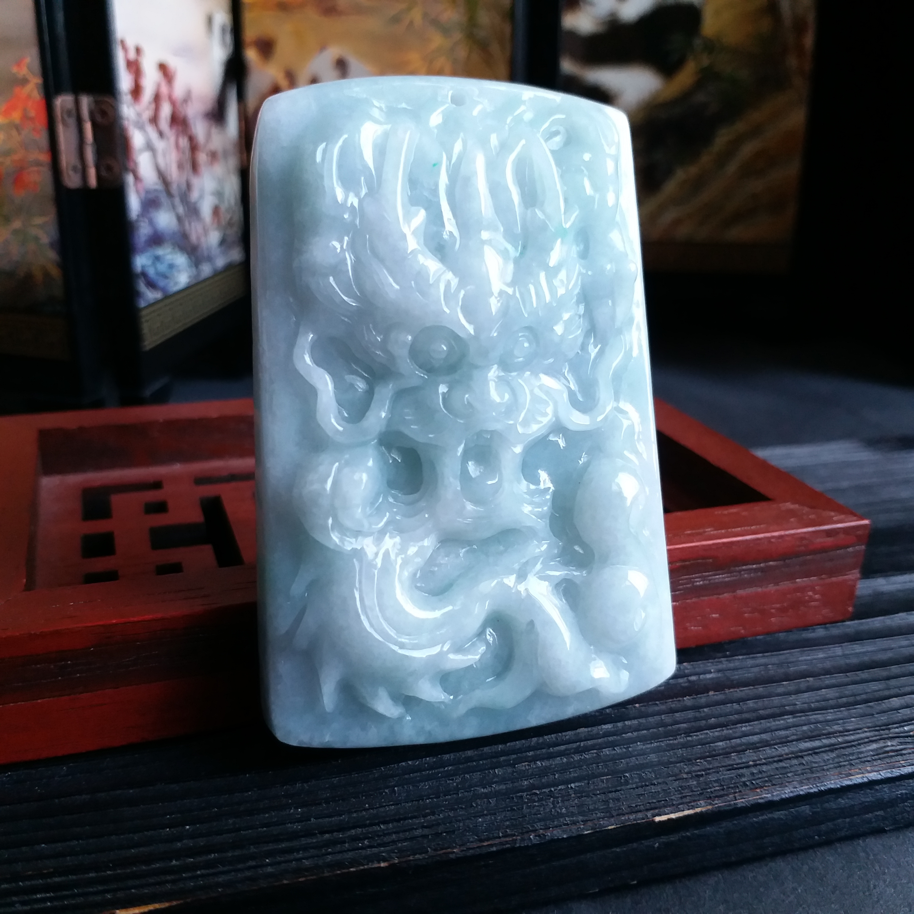 冰糯霸氣龍牌吊墜, 天然翡翠A玉, 緬甸玉, Jade, Jadeite