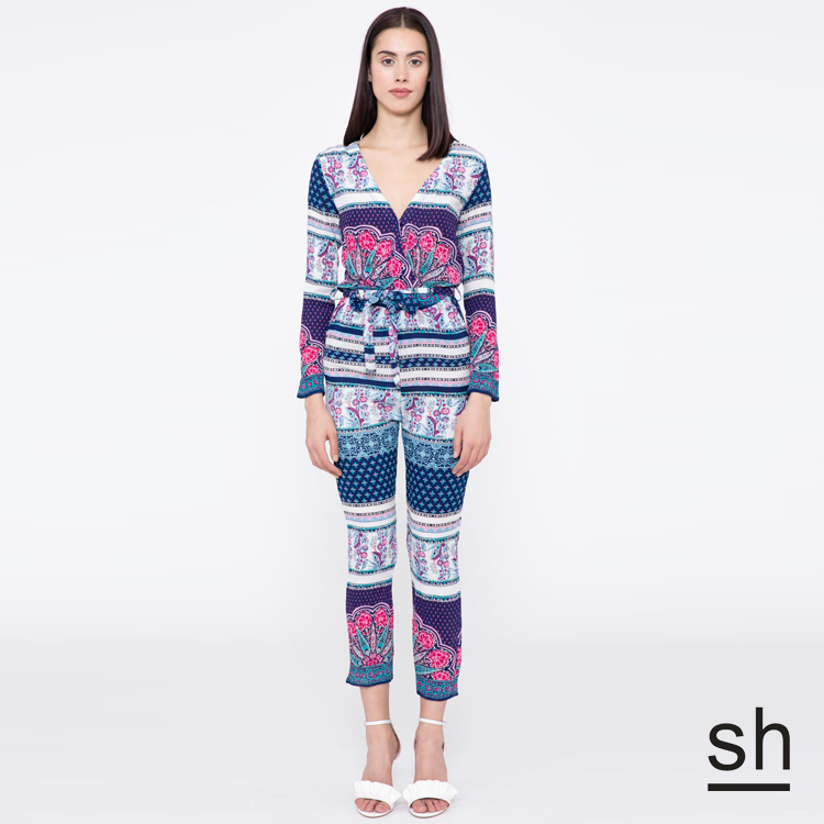 【SH】日式花版V領連身褲