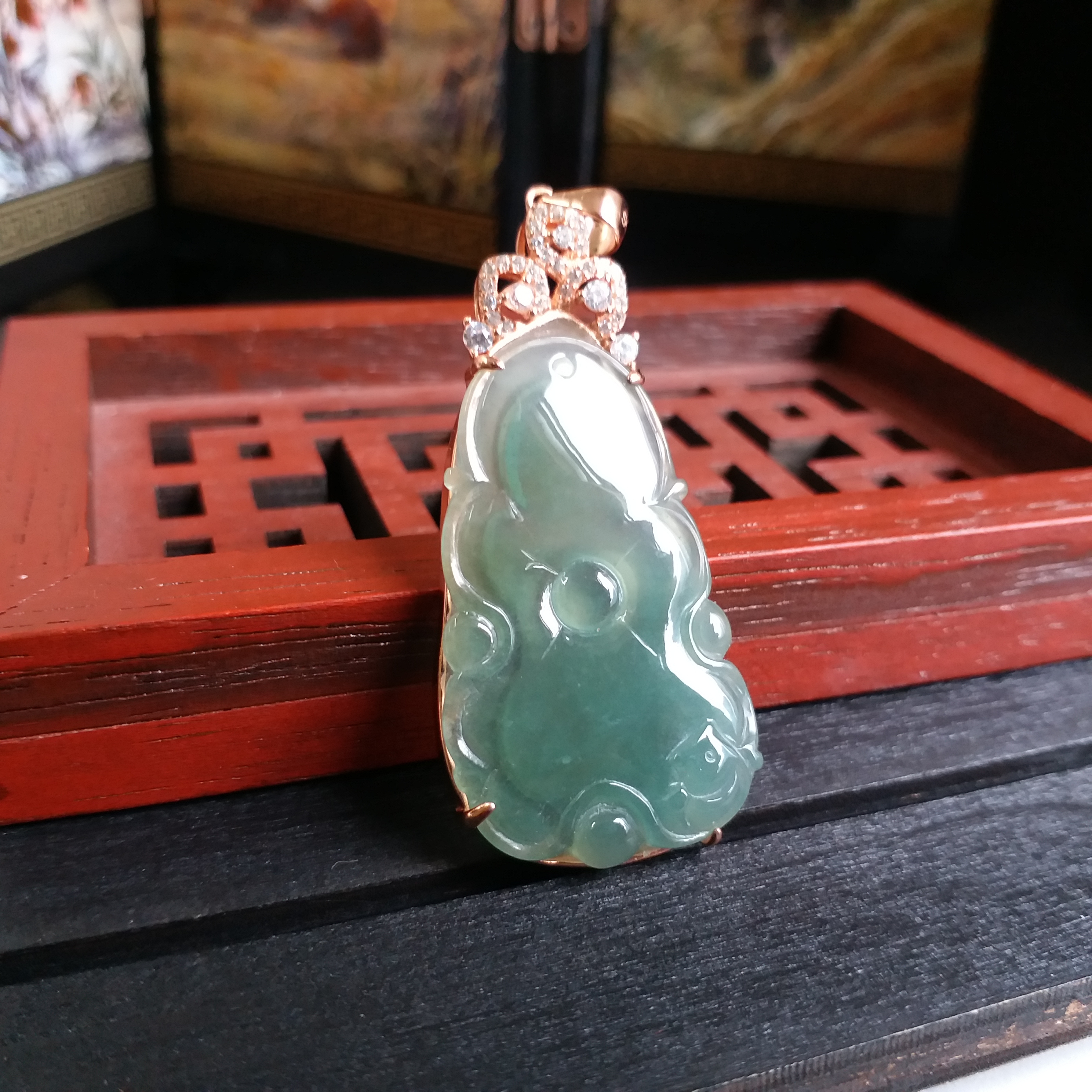 冰綠底翡翠925銀鑲吊墜, 天然翡翠A玉, 緬甸玉, Jade, Jadeite