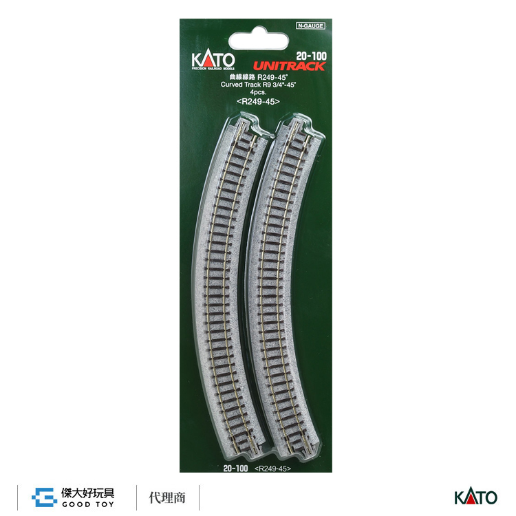 KATO 20-100 Unitrack Curved Track R249-45 degree (R9 3/4-45 degree) < R249-45 > (4pcs.)