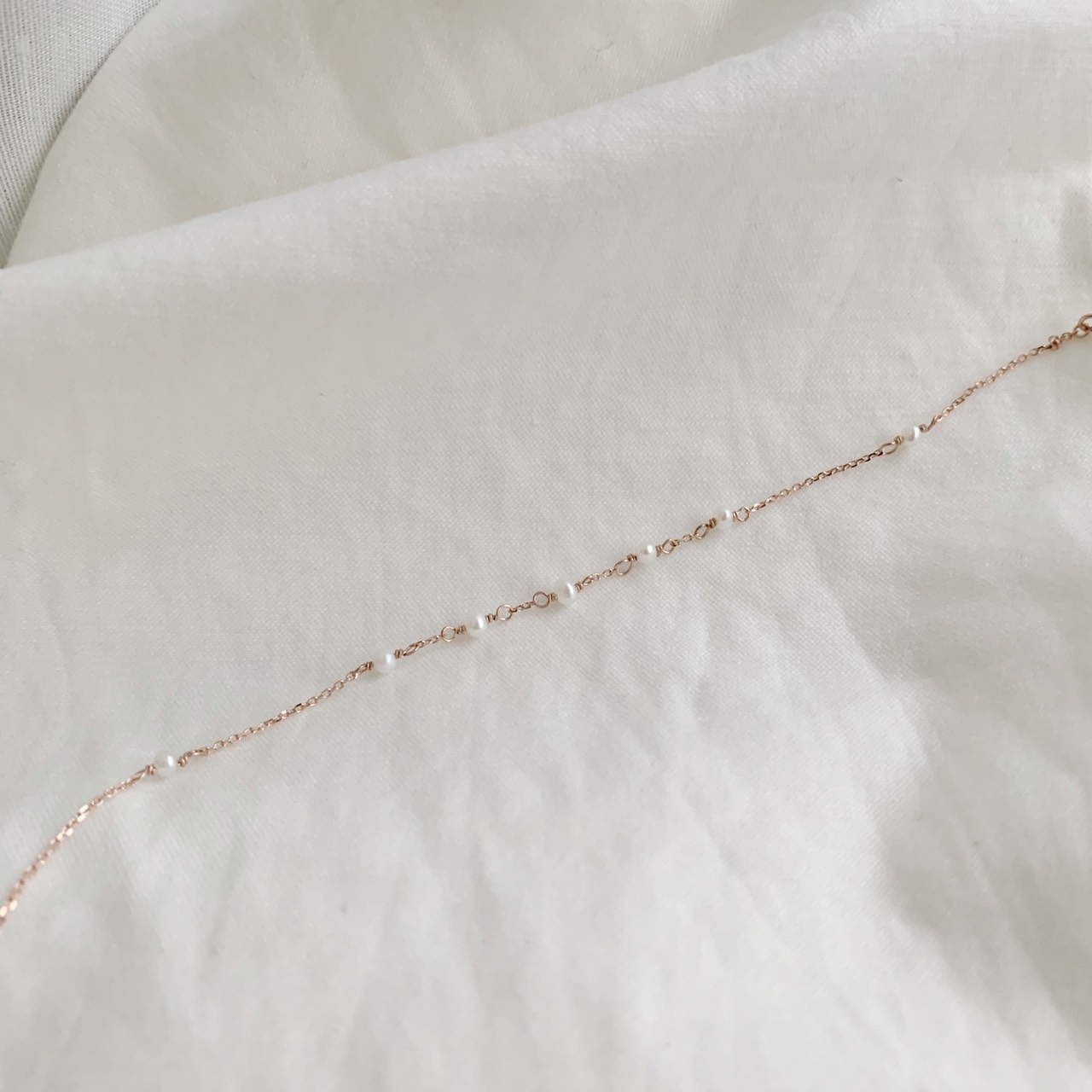 14k玫瑰金 七顆珍珠手鍊