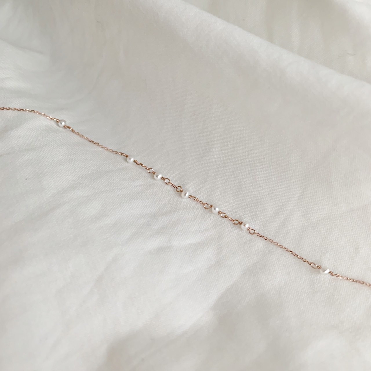 14k玫瑰金 七顆珍珠手鍊