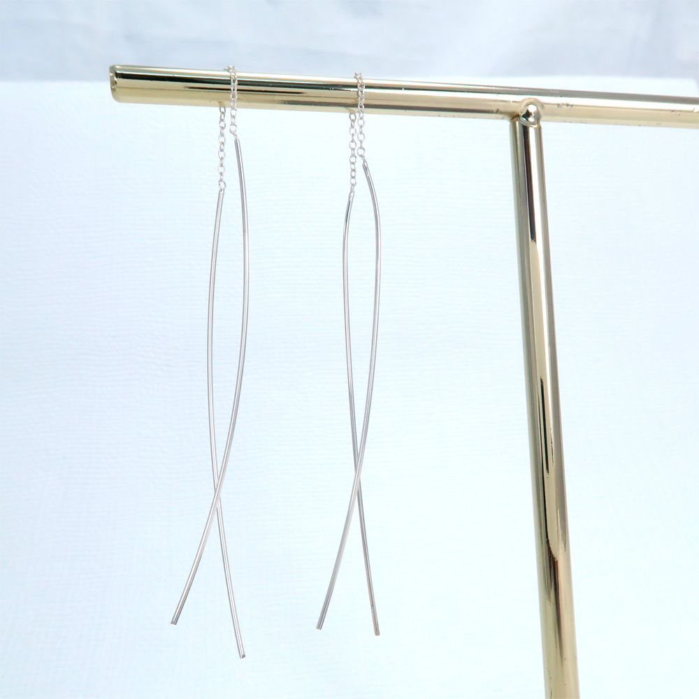 極簡心遞 雙直線 長鍊 純銀耳環