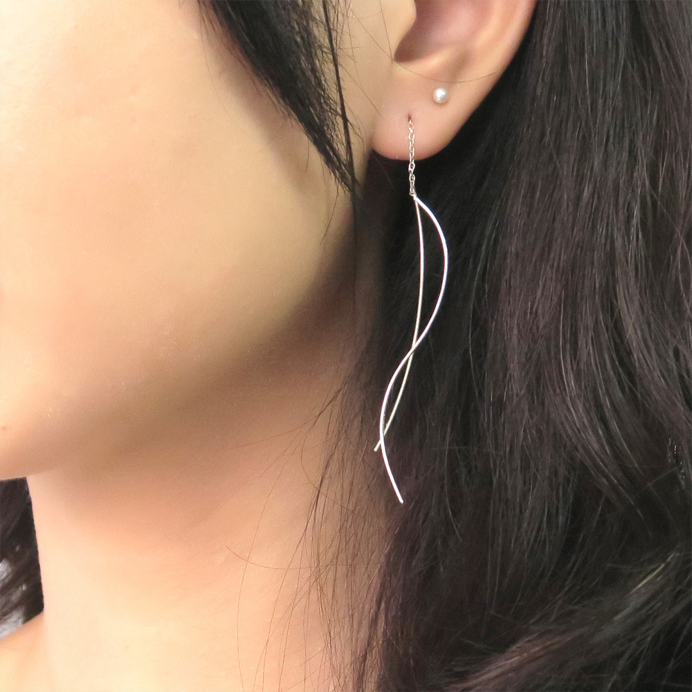 波線舞動 長鍊 純銀耳環