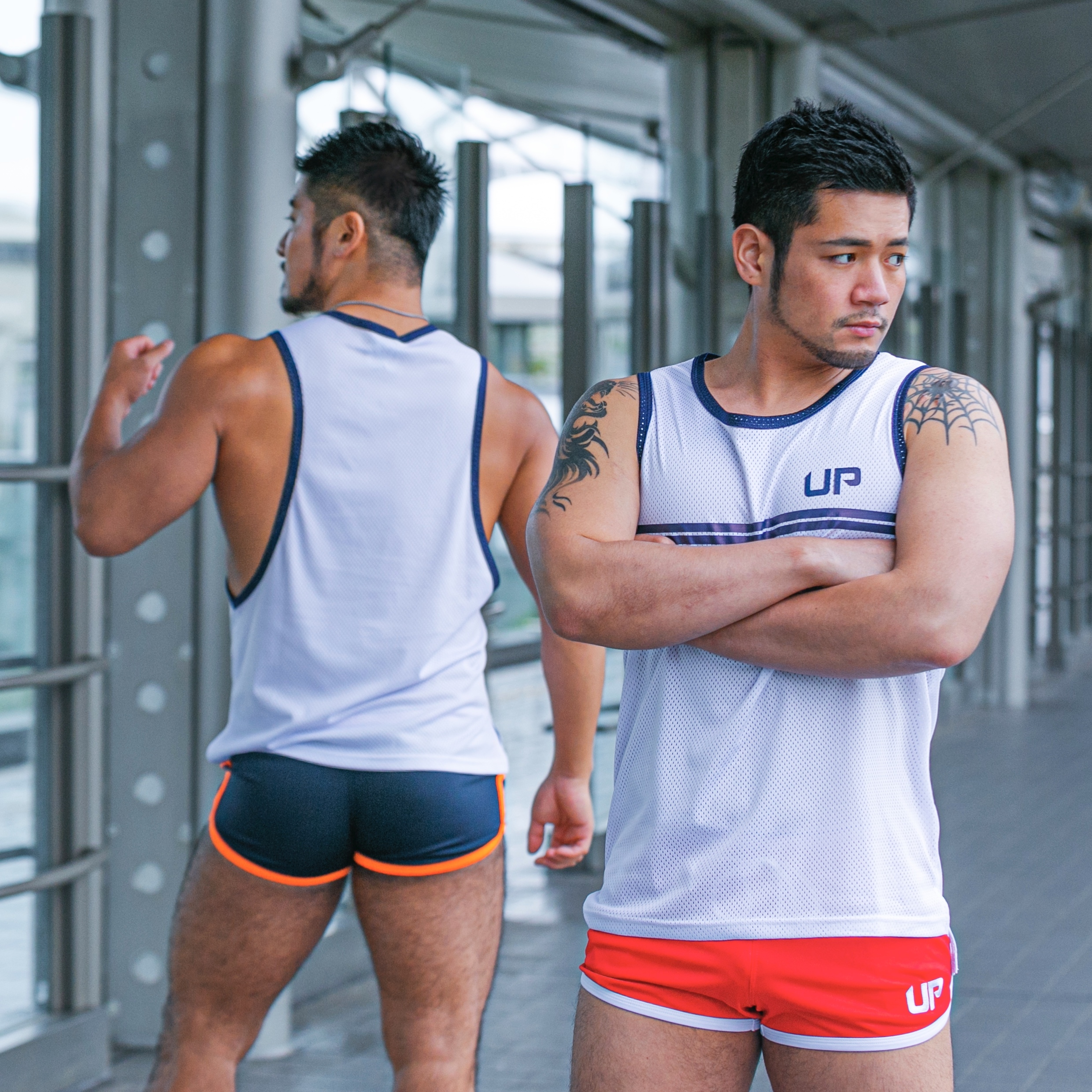 Army Tank Low 網布側開背心 透視白/海軍藍