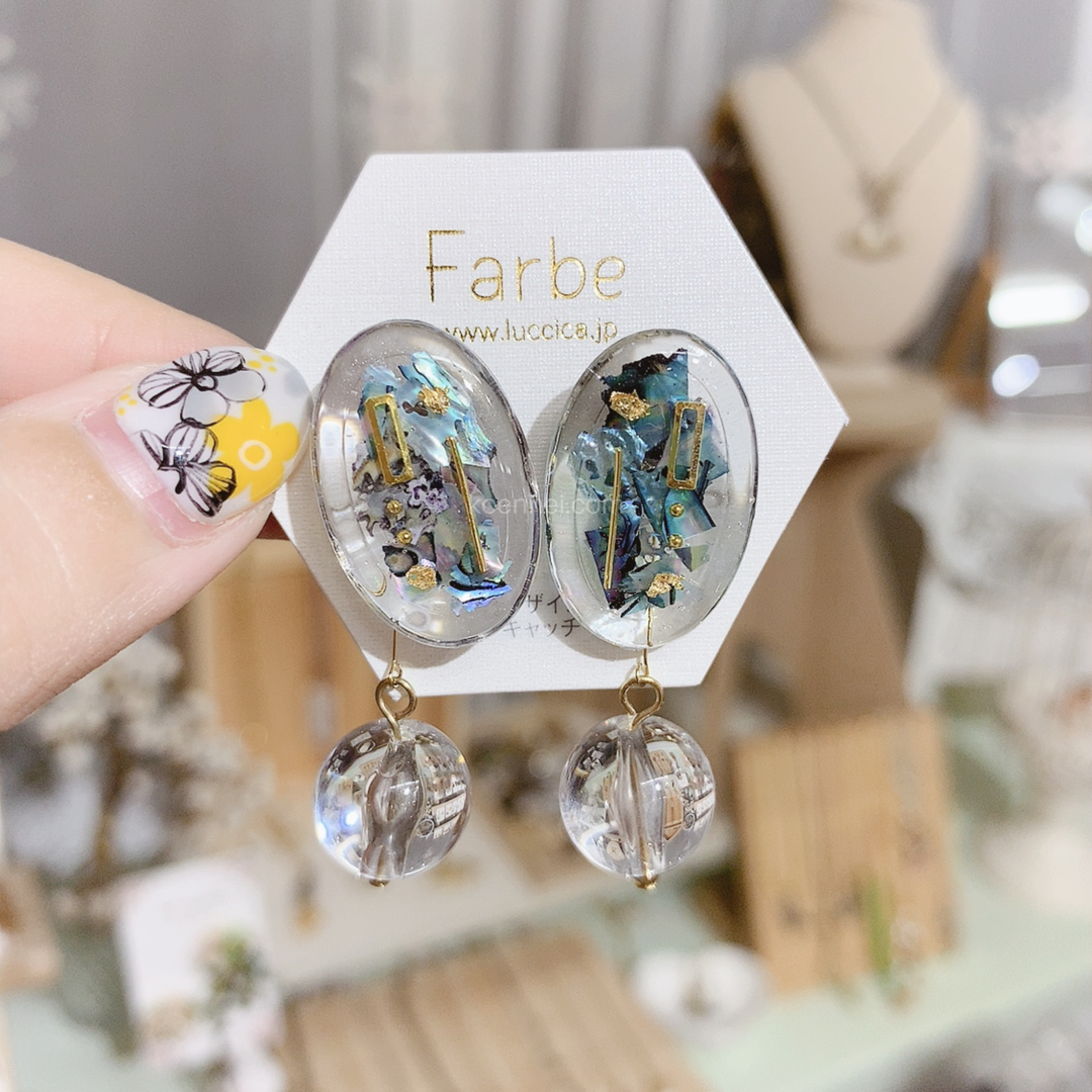 [ 網站限定優惠]Farbe 日本貝殼片封入2way耳環