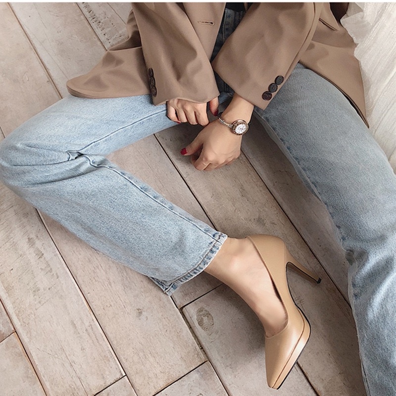 防水台細跟跟鞋(33-41)(白/ 裸/ 酒紅/ 黑)