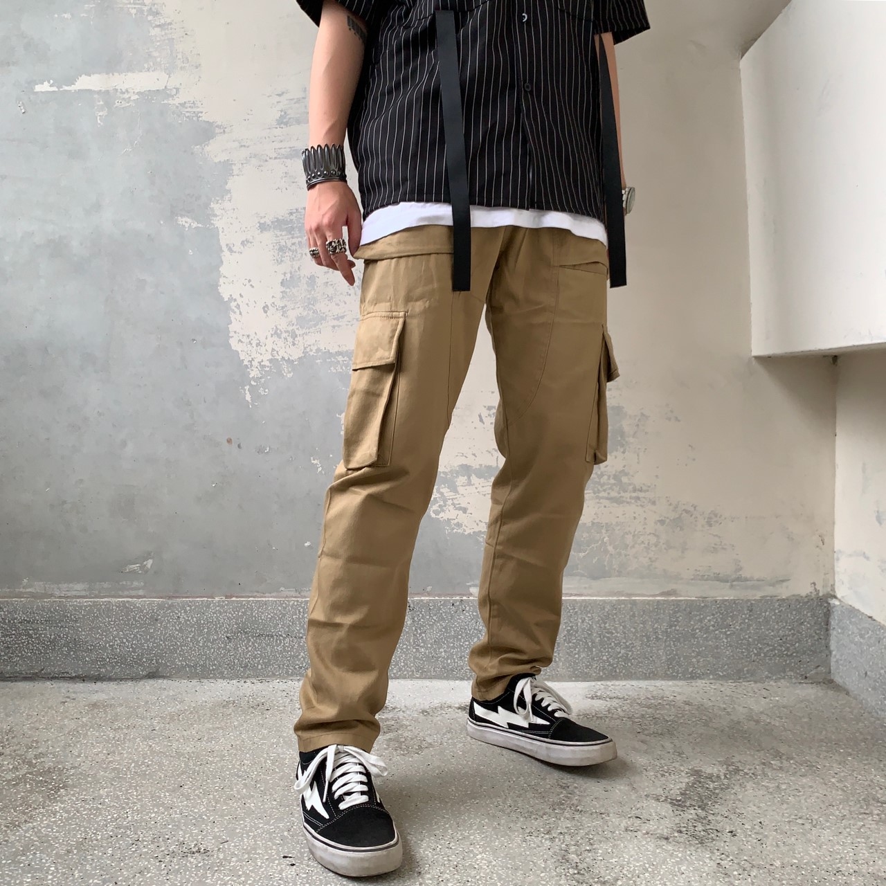 [現貨] 大口袋 直筒 抽繩 工裝褲