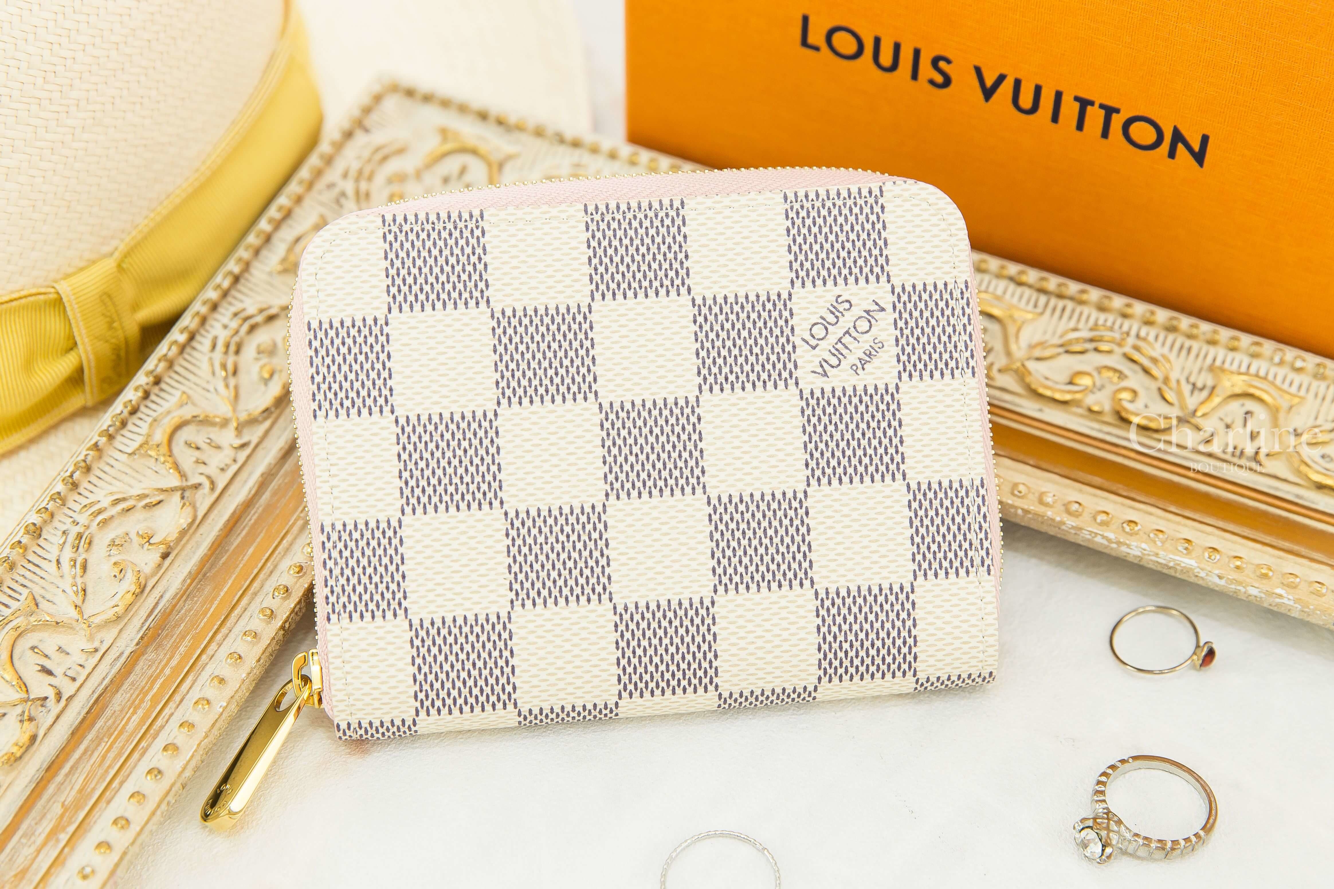 Louis Vuitton Zippy Coin Purse 米白色棋盤格紋拼粉紅內裡拉鏈零錢包