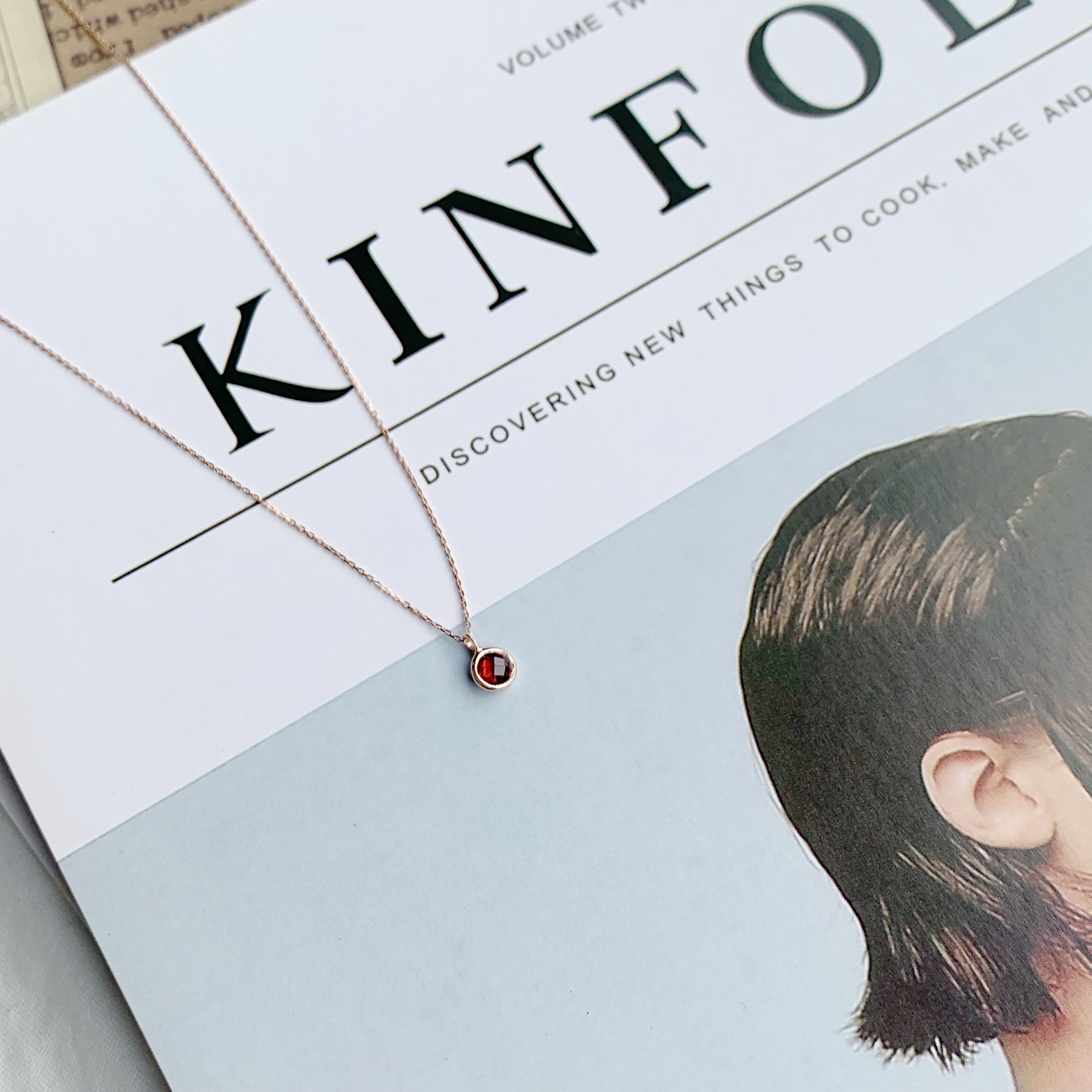 14K簡約小圓石榴石鎖骨鍊