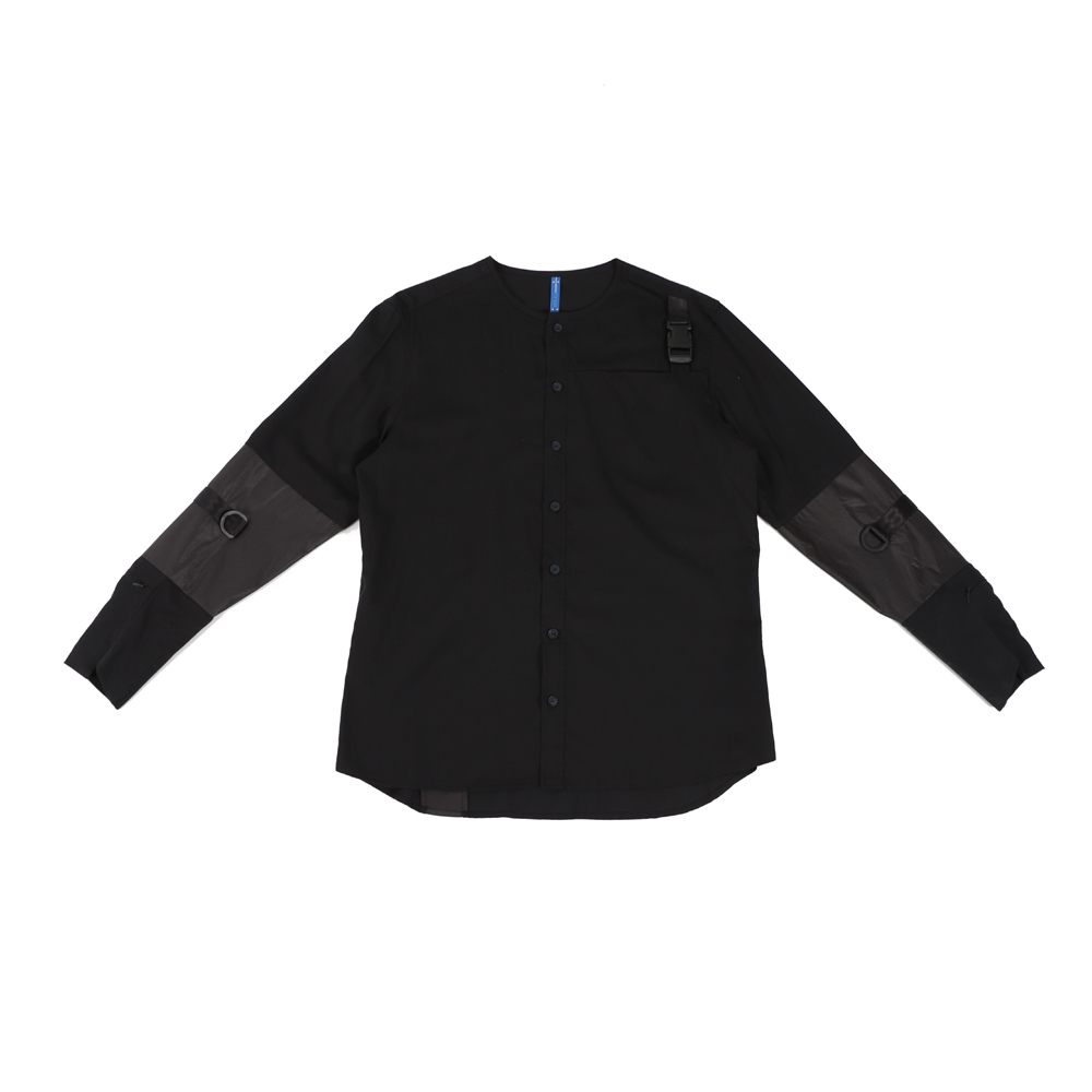 無領暗袋衣卡通襯衫 (黑)