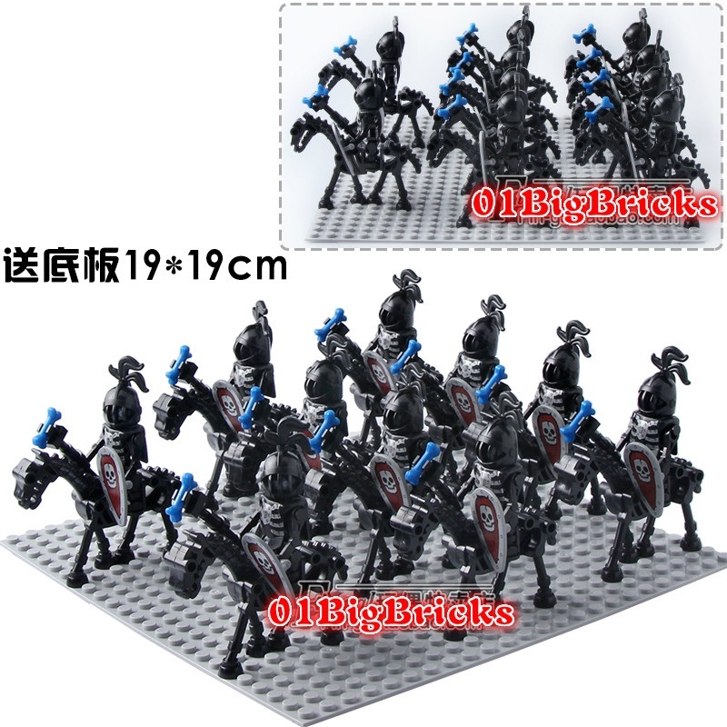 9PCS/Lot Skeleton Knights Medieval Castle Knights Skeleton Horses Building Bricks Blocks Minifigures Minifigs Fit Lego 9815Cx10